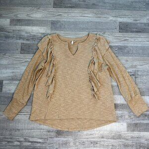 Cato beige long sleeve ruffle front sweater size large E14